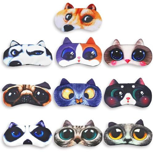 ARERWA Niedliche Schlafmaske - 10 Stück, Lichtblockierend und Atmungsaktiv, Verstellbares Gummiband, für Frauen und Herren, perfekt für Reise, Nickerchen und Yoga