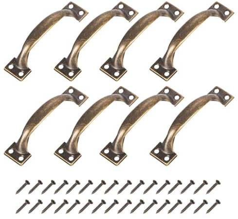 sourcing map 8pcs 5 Inches Gate Handle Metal Vintage Door Drawer Pulls Vintage Furniture Handle with Screw for Kitchen Cupboard Closet Door Bronze