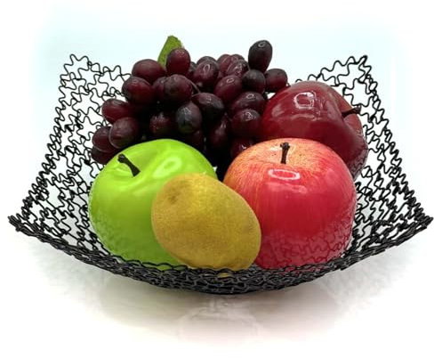 BIOGRAT Corbeilles à Fruits Noirs moderne, Panier à Fruit en Métal faite à la main 22,5 x 9,5 cm, Corbeilles à Pain