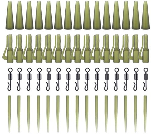 Goture 60 Stück Sicherheits clip karpfen zubehör mit Swivel Sleeves, Anti Tangle & Schnellwechselwirbel Angel Zubehör karpfen set für sicheres und effektives Karpfenangeln in Praktischen Tackle Box