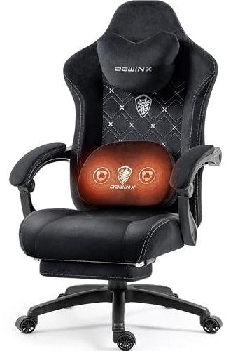 Dowinx Gaming Stuhl mit beheizter Massage Lendenwirbelstütze, Gaming Stuhl mit Taschenfederkissen und Fußstütze, Gamer Stuhl High Back PC Stuhl für Erwachsene, Dark