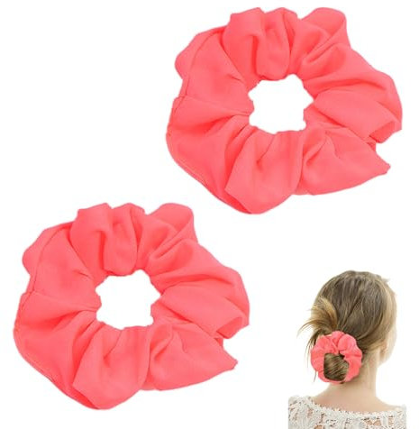 2 Stück Haargummi Seide,Neon Rot Dickes Satin Haar Scrunchies Haarband Elastisch,Damen Weich Skrunschis,Groß Stoff Haargummis,Headband Set,Stylische Frauen Elastisches,Hair Stirnband für Afro Lockiges
