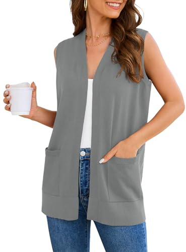 Veryoung Lightweight Knit Cardigan Vests for Women Casual Soft Summer Kimono Cardigans Draped Duster 2024, A03-dark_grey-sleeveless, Small