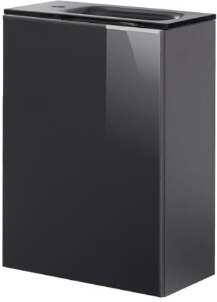 FACKELMANN Kara Gäste-WC Set 2 Teile – Waschtischunterschrank mit Glasfront in Anthrazit mit Waschbecken aus Glas in Anthrazit – SBC Waschbeckenunterschrank schmal – Türanschlag Links – 45 cm breit