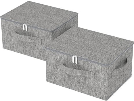 ENUMAIL 2er Set Faltbarer Ordnungsboxen mit Deckel, Aufbewahrungsbox mit Griff, Kleiderschrank Aufbewahrungstasche Kann im Schlafzimmer, Wohnzimmer Verwendet Werden, 45×35×25cm, Grau