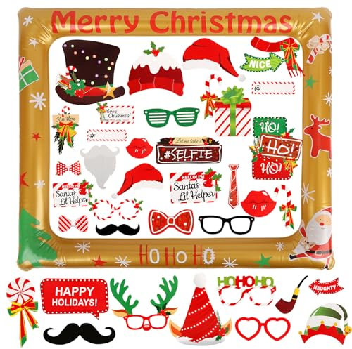 Weihnachten Aufblasbare Fotorahmen, 39pcs Foto Requisiten Weihnachten, Aufblasbare Fotorahmen Fotorequisiten für Weihnachtsfeier Weihnachtsparty Deko