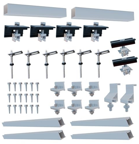 EPP.Solar® Balkonkraftwerk Halterung, Stockschrauben Montage Set für 2 Module, Stockschraube & Adapterplatte inkl.1245mm Aluminiumschiene, Flexible Endklemme & Mittelklemme 30/35mm