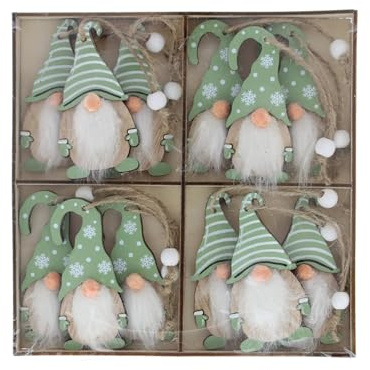 Festive Productions Assorted Wooden Gonks Hanging Christmas Decoration Pack of 12 8cm Green/White Christmas Decoration Gonk Themed Décor Xmas Decoration Perfect for Home Living Room Christmas Trees