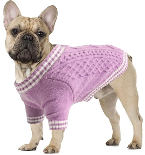 LiebeDD Hundepullover Grosse Hunde, Warm Strickmantel Hundepulli V-Ausschnitt Hunde Pullis Strick Hund Pullover für Französische Bulldogge, Labrador, Deutscher Schäferhund, Dog Sweater (Lila XL)
