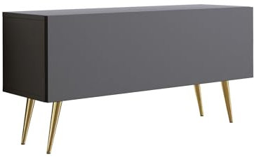 3E 3xE living.com Meuble TV : Une Porte, Une étagère, Couleur : Anthracite, Pieds dorés D : L : 100 cm, H : 52 cm, P : 32 cm