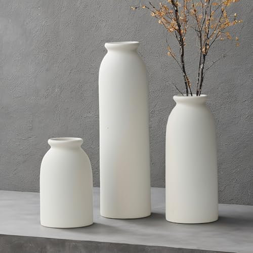 27 cm, Keramik Vasen Set 3er, Kleine Blumenvasen für Dekor, Orange, Gelb, Weiß (White)