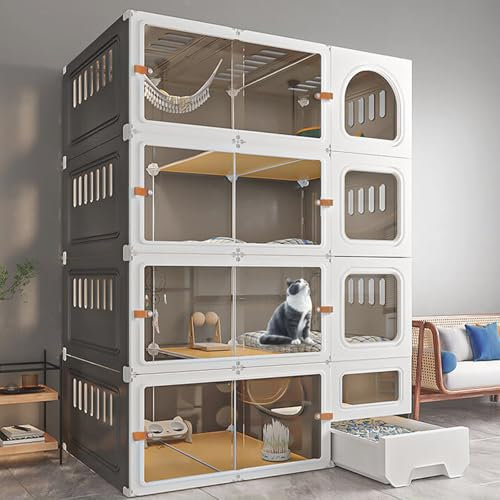 GHHDPDMJ Jaula para Gatos de 3 Niveles con Ventanas Transparentes, jaulas para Gatos de Interior con Caja de Arena, recinto para Gatos al Aire Libre, Villa para Gatos DIY, fácil de Montar