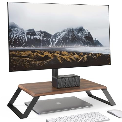 AOKCOS Supporto per monitor con ripiano, supporto per monitor con piedini in metallo rimovibili, altezza regolabile per schermo da 12 a 27 pollici, supporto da tavolo con vano portaoggetti, vintage