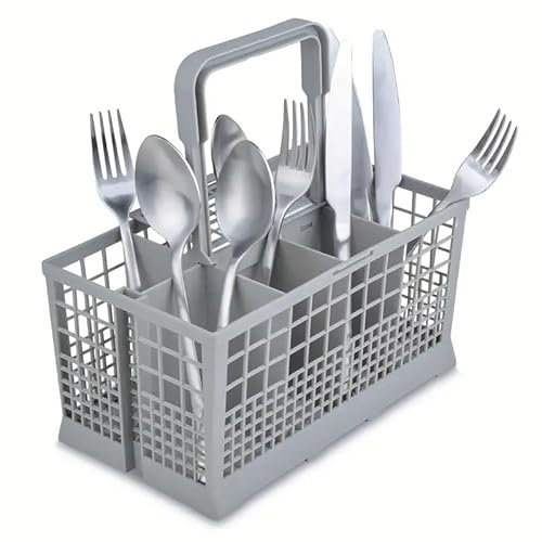 TECHZOCO Cesta universal cubiertos para lavavajillas, Cesta cubiertos lavaplatos, Cesto lavavajilla universal, 24.1 x 13.4 cm, Asa desmontable, Compatible con Bosch Siemens Neff, AEG Gorenje Privileg
