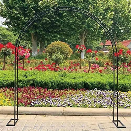 Extra breite Metall-Gartenlaube mit Sockel, wetterbeständig, Rosenspalier, Torbogen für Garten, Hochzeit, Schwarz, 350 cm x 220 cm