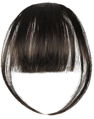 LOPHE Clip in Pony, Clip on Air Bangs Französischer Pony, Einteilige Perücke mit natürlichem Pony, Haar-Pony für den, Pony-Verlängerung für Damenperücken(Braun-Schwarz)