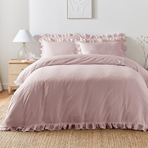 Appletree Lavender Frill Duvet Cover - Super King Size (260 x 220cm) - Soft 100% Cotton - 2 Pillowcases - Frilly Ruffle Bedding in Purple/Lilac