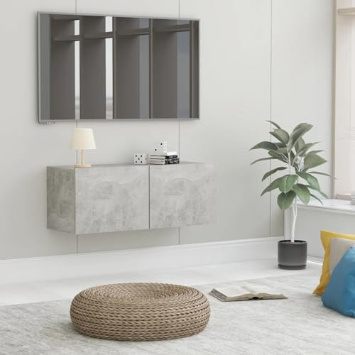 Festnight Mobile TV a Parete, Mobile TV Sospeso, Mobile TV Soggiorno, Mobile TV Moderno, in Legno Multistrato Grigio Cemento 80x30x30 cm