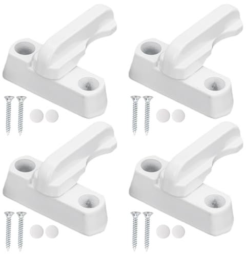 FiTspi Paquete de 4 cerraduras de ventana con tornillos, cerradura en T, cerradura de seguridad para ventanas y puertas de PVC/uPVC