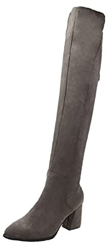 Stivali sopra il ginocchio da donna con tacco a blocco, stivali alti al ginocchio, con chiusura lampo laterale, lunghi stivali in pelle scamosciata, eleganti scarpe da donna, grigio., 38 EU