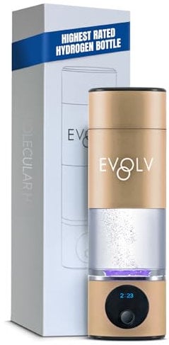 EVOLV Hydrogen Water Bottle Generator – SPE & PEM Water Ionizer 5.42PPM, Highest Concentrated Dose – 8oz Hydrogenated Water Bottle for Improved Energy & Inflammation Support - Easy to Use, Champagne