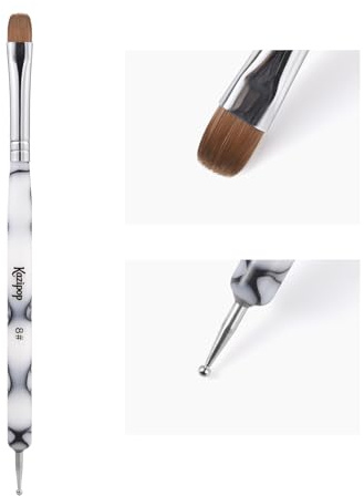 KAZIPOP French Dual-End Nail Brush Kolinsky Sable Professional Gel Acrylic Nail Art Tool for Nail Extensions Dotting Tool 3D Nail Art Manicure Pedicure and Salon at Home (8#)