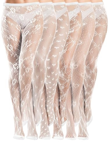 Bencailor 6 Pares Medias de Rejilla hasta Muslo para Mujer Leggings de Rejilla con Encaje Estampado con Lazo
