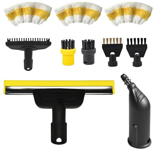 10 Piezas Adecuadas para Accesorios de Limpiador de Vapor para Kärcher SC1 SC2 SC3 SC5, Cepillo Plano, Boquilla Curva, Cepillo Redondo, Juego de Limpieza Profesional, para Todos los Escenarios (Negro)