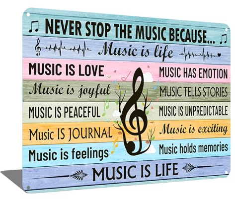 Never Stop the Music Metal Tin Sign 8x12 Inch - Vintage Music Quote Wall Art for Guitar Lovers, Bars, Studios & Bedrooms (2567)