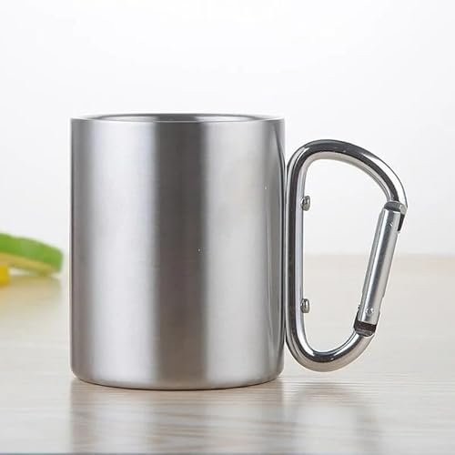 IkErna 1Pc 220/300Ml Camping Travel Stainless Steel Cup Carabiner Hook Handle Picnic Water Mug Outdoor Travel Hike Cup/220Ml