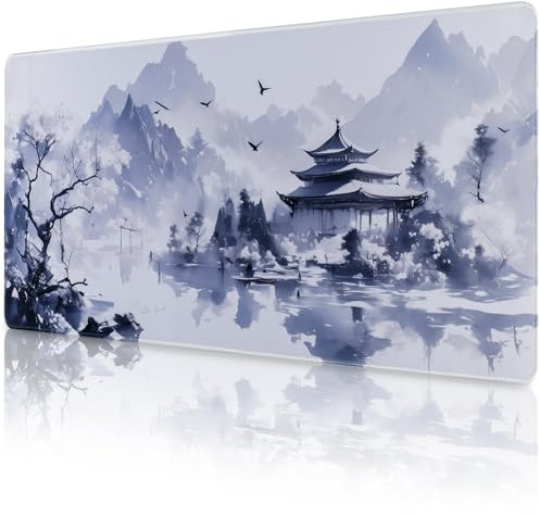 Niviy Gaming Mouse Mat XXL 90 x 40 cm, Japanese Ink Landscape Desk Mat | Non-Slip Rubber Base, Stitched Edges, Waterproof Keyboard Mouse Pad for Gaming, Office & Home, Large Desk Pad
