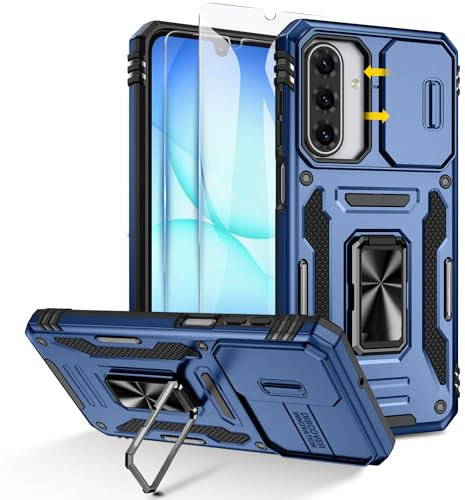 Doeshine für Samsung Galaxy A18/A17/A16 Hülle Kameraschutz,Navy | 2 Stück Displayschutzfolie & Rotate Ring Ständer, Robust Fallschutz Handyhülle Outdoor Militär Schutzhülle