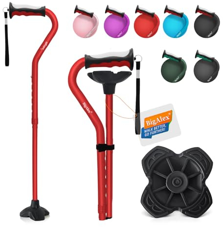 BigAlex Folding Walking Sticks for Men & Women, Adjustable Stability Stick for Mobility, Heavy Duty, Foldable, Lightweight, Portable Travel Aid with Comfortable Offset Handle for Seniors & Adults