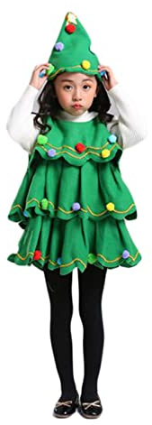 FeMereina Disfraz de árbol de Navidad para niñas y niñas, vestido sin mangas con forma de árbol de Navidad + sombrero de Navidad, disfraz de cosplay (verde, 3-4T)