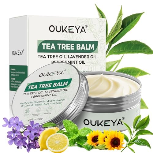 OUKEYA Tea Tree Foot Balm for Dry Cracked Feet, Fast-Absorbing Intensive Repair Balm, Softens Heels Overnight, Naturally Pleasant Tea Tree & Mint Scent, Soothes Athlete's Foot & Odour, 80g