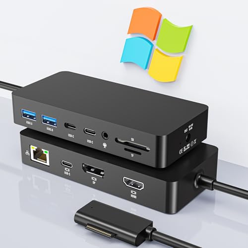 Surface Docking Station, 12-in-1 Surface Dock 4K@60Hz Triple-Display mit HDMI, USB-C, DisplayPort für Surface Pro 11/10/9/8/X/7/6/5/4/3, Surface Laptop 7/6/5/4/3/2/1, Surface Book & Go