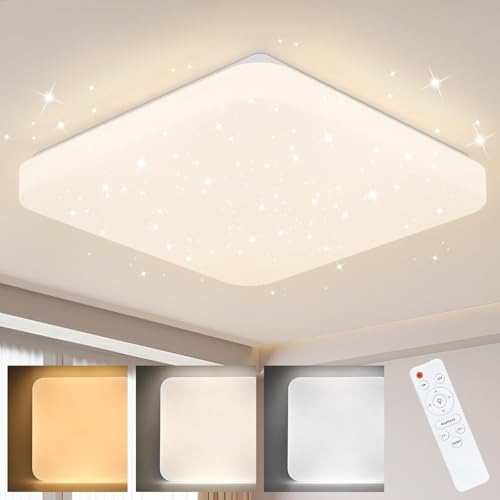 ZMH Deckenlampe LED Deckenleuchte Schlafzimmer - 37W Sternenhimmel Schlafzimmerlampe Dimmbar mit Fernbedienung 28cm Quadratisch Deckenbeleuchtung Küchenlampe für Wohnzimmer Kinderzimmer Küche