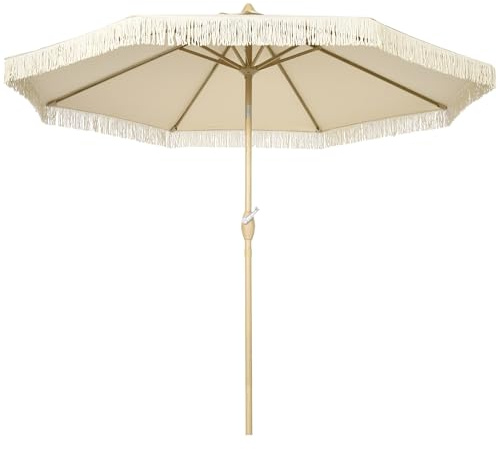 Outsunny Sombrilla Terraza Exterior Ángulo Ajustable Ø265x244 cm Crema
