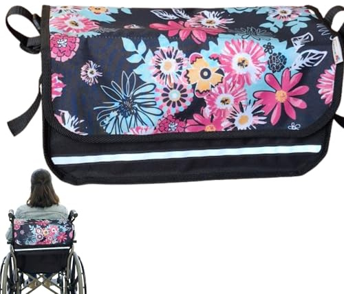SENIORI Rollator- und Rollstuhltasche – Bequeme Befestigung & viel Stauraum – für Verschiedene Modelle – Mit Reflektor, Klettverschluss & stabiler Form (4. Blumen, Mini)