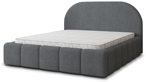 Masseno Polsterbett FLUSSO Q 140x200 cm, Doppelbett, Bettkasten, Stauraum, Lattenrost Und Kopfteil - Grau, Quelle 92