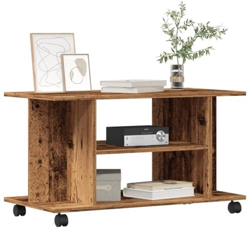 EDNRSOG TV-Regal mit Rollen Altholz-Optik 80x40x45 cm Holzwerkstoff, TV-Schrank mit 4 Fächern, 360 Grad drehbare Rollen, Stabiler TV-Ständer für DVD-Player und Deko