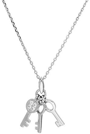 jewellerybox Collier et Pendentif Trois Clés en Argent 925/1000 et Oxyde de Zirconium