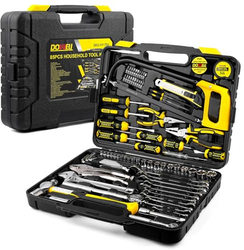 DOWELL 85 Piece Tool Kit for Car Mechanics, Complete for Car, Motorcycle, Engine and Garage Repairs with Sockets, Ratchet Wrenches, Pliers and More
