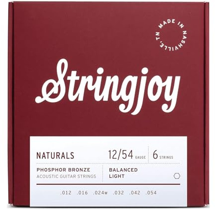 Stringjoy NB1254 Phosphor Bronze Akustikgitarrensaiten, 12-54 Light Gauge, Akustikgitarrensaiten für klare Töne, langlebige leichte Gitarrensaiten, Naturals 6 Saiten Set