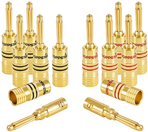 Poppstar 12x High End Bananenstecker (bis 4 mm², 24k vergoldet, 6x schwarz, 6x rot)