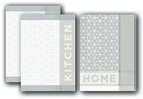 Dyckhoff Geschirrtücher Geschirrtuch 3er Set 100% Baumwolle Aufdruck Kitchen und Home • mehrere Farben zur Auswahl • Jacquard Kitchen (grau)