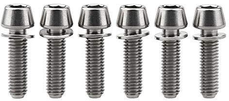 Wanyifa Lot de 6 boulons à tête conique en titane Ti Allen Hex M5 x 16 18 mm avec vis de rondelle pour tige de vélo, Normal Titanium, M5x18mm