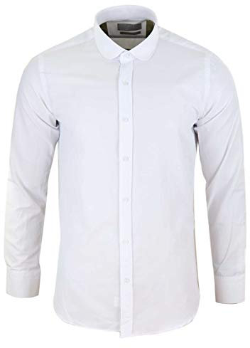 TruClothing Mens White Club Removable Collar Button Shirt Slim Regular Fit - Club Collar Slim XL