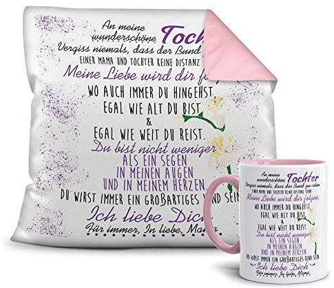 Geschenkset von der Mama für die Tochter - Tasse und Kissen - Altrosa/Verwandte/Geschenk-Idee/Liebling/Familie