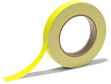 Gewebeband Gaffa, neonfarbenes Klebeband aus PE-beschichtetem Gewebe, stark haftendes Gaffa-Tape mit Naturkautschuk, Breite 19 mm x Länge 25 m, 0,36 mm stark, matt neongelb